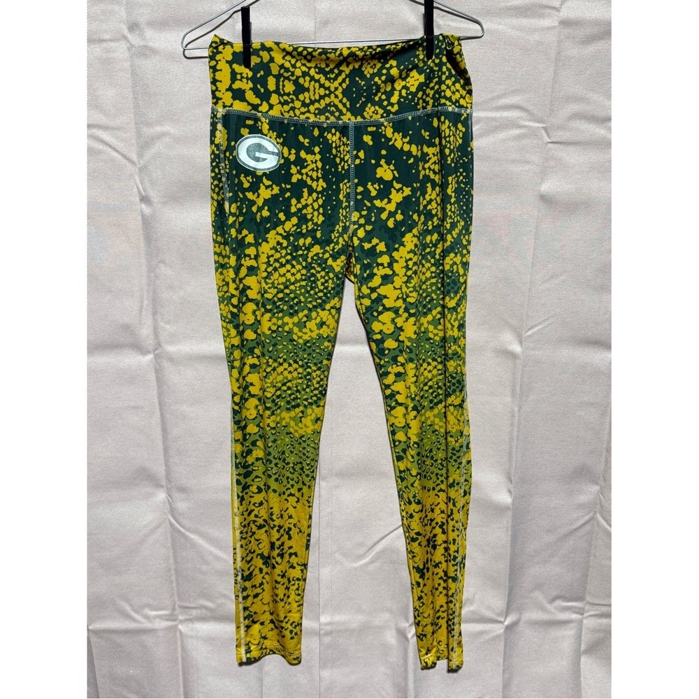 NFL Green Bay Packers Leggings Womens Large Green Yellow Animal Print Yoga Pants